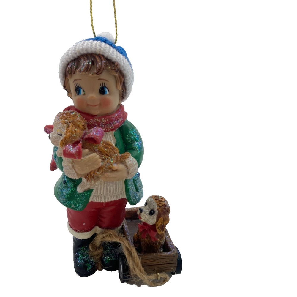 Vintage‎ Napcoware Christmas Figurine Girl and Dogs Home Holiday Decor 4 1/2"